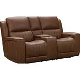 Pierce Zero Gravity Power Recline Loveseat with Power Head Rest Lumbar & Console in Brown Leather